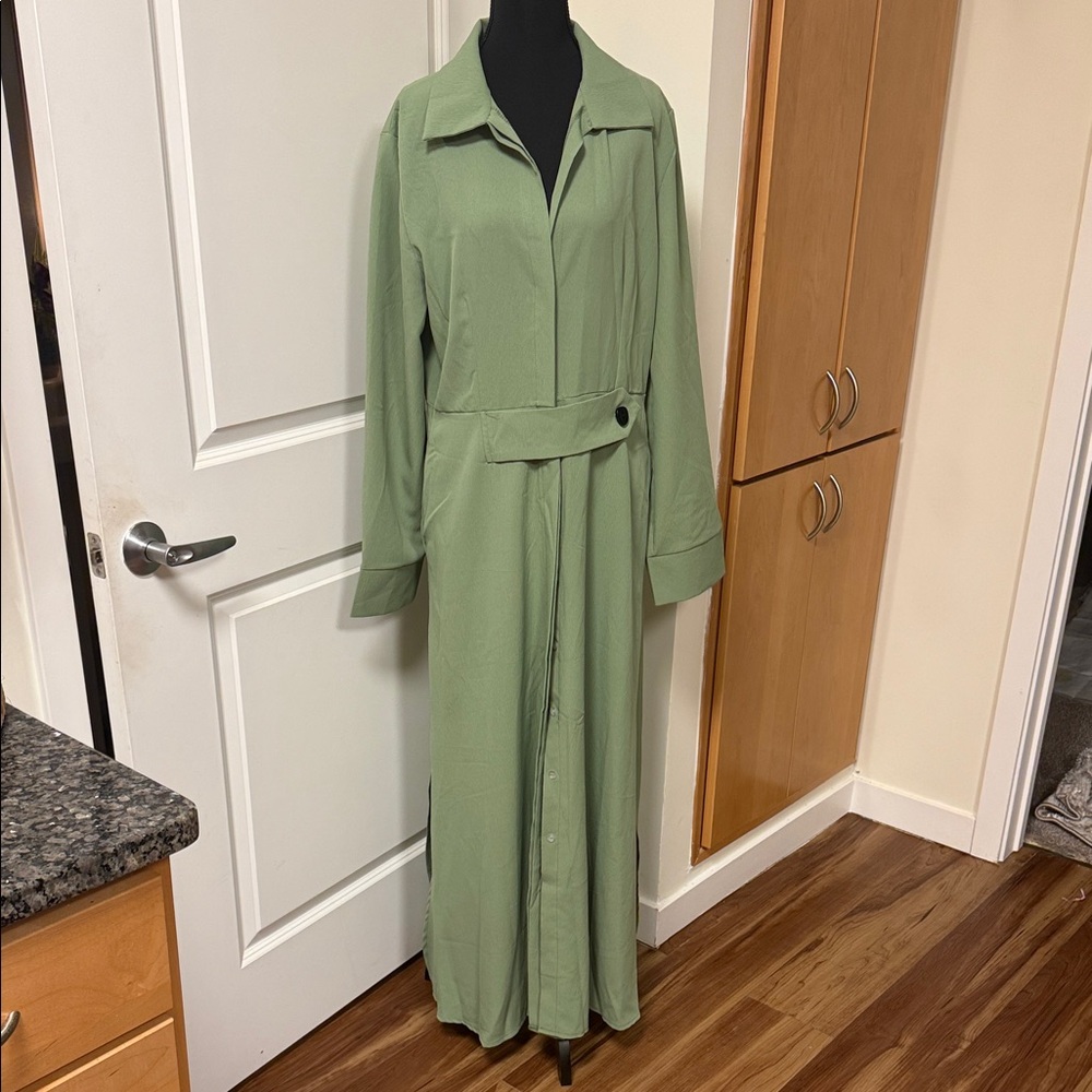 Women's Green Long Dress with side slits